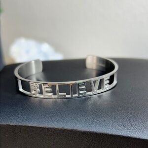 Mantraband Silver 'Believe' Cuff Bracelet